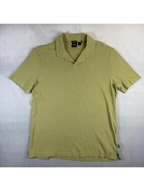 Hugo Boss Polo Shirt Mens XL Green Linen Blend Cotton Made In Portugal